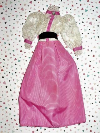 Vintage Mattel Barbie Long Victorian Style Pink/white Dress Gown Vgc