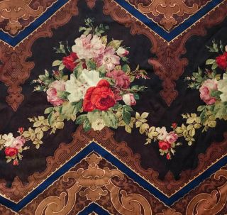 19th Century French Block Printed Rococo Mohair C1860s,  Roses 402