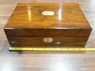 Large Antique Victorian Walnut Workbox With Inner Tray,  Lock & Key