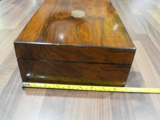 Large Antique Victorian Walnut Workbox with inner tray,  lock & key 2