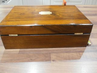 Large Antique Victorian Walnut Workbox with inner tray,  lock & key 3