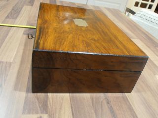 Large Antique Victorian Walnut Workbox with inner tray,  lock & key 4