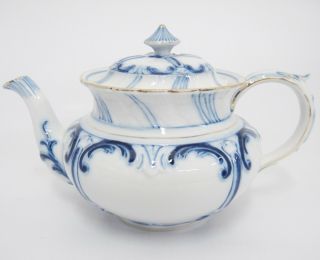 Rare Antique Tettau Blue And White Teapot Embossed Swag Gilded Germany Lid Crack