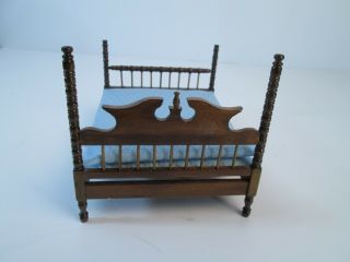 Vintage 4 Poster Bed Wood Dollhouse 1:12 Scale Miniature Blue Wooden 4