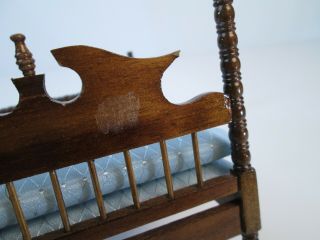 Vintage 4 Poster Bed Wood Dollhouse 1:12 Scale Miniature Blue Wooden 5