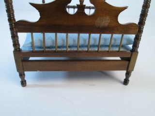 Vintage 4 Poster Bed Wood Dollhouse 1:12 Scale Miniature Blue Wooden 6