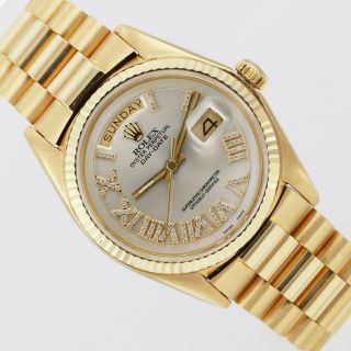 Rolex Watch Mens Day - Date 1803 Presidential 18k Gold Silver Roman Diamond 36mm