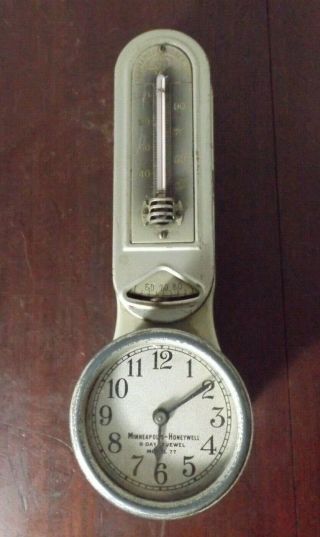 Antique Pat.  1918 Minneapolis Honeywell Model 77 Thermostat Clock Exc Cos.  Runs