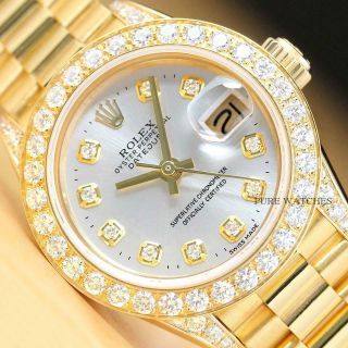 Rolex Ladies 1.  13 Ct Diamond Bezel President Datejust 18k Yellow Gold Watch