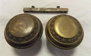2 Antique Hollow Brass Ornate Floral Doorknobs With Spindle Classic Style
