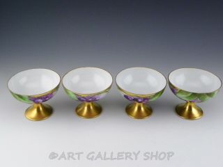 Antique Royal Austria O & E.  G.  HANDPAINTED GRAPES GOLD FOOTED PUNCH CUPS Set 4 2