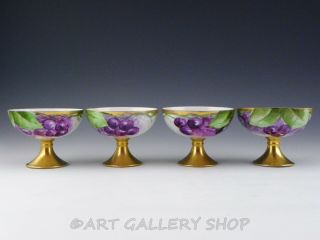 Antique Royal Austria O & E.  G.  HANDPAINTED GRAPES GOLD FOOTED PUNCH CUPS Set 4 3