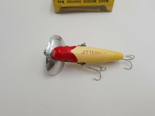 Vintage Fred Arbogast Wooden Musky Jitterbug Fishing Lure Red Head & White 3