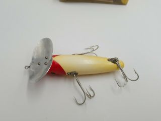 Vintage Fred Arbogast Wooden Musky Jitterbug Fishing Lure Red Head & White 5