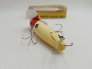 Vintage Fred Arbogast Wooden Musky Jitterbug Fishing Lure Red Head & White 8