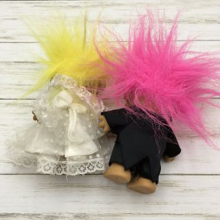 Vintage Russ Troll Doll Bride & Groom Wedding Dress and Tux 4.  25 