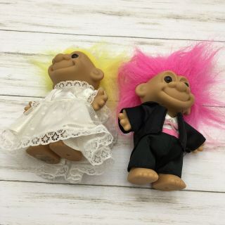 Vintage Russ Troll Doll Bride & Groom Wedding Dress and Tux 4.  25 