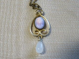Antique Pink Cameo Pendant With Moonstone Drop