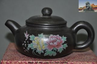 6 " Old China Yixing Zisha Pottery Hand Carve Painted Flower Statue Teapot Tea Pot