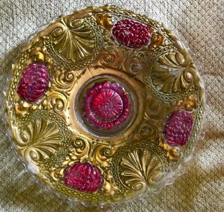 Antique Gold & Red Goofus Glass Plate Red Carnations With Gold Ground Pattern