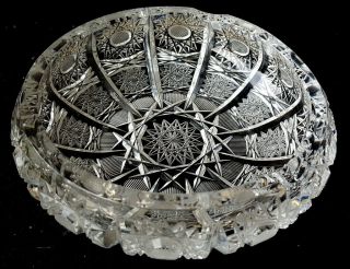 Bohemian Antique Cut Crystal Queens Lace Tall Round Ash Tray 6 1/4 "