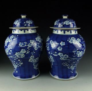 China Antique Blue&White Porcelain Lidded Jars with Plum 7