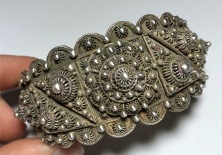Antique Rare F.  W.  Margrett Sterling Silver Bangkok Cuff Bangle Bracelet