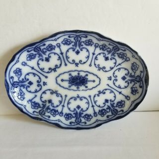 Antique Flow Blue Wharf Pottery England Conway Pattern Oval Platter