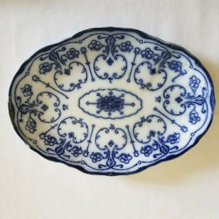 Antique Flow Blue Wharf Pottery England Conway Pattern Oval Platter 6