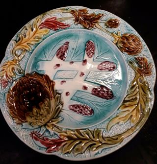 Antique French Majolica Asparagus Plate
