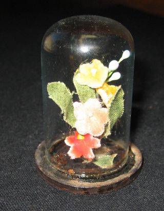 Antique Miniature Doll House Glass Dome Floral Decoration