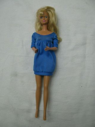 Vintage 1966 Mattel Long Blonde Hair Barbie With Blue Dress