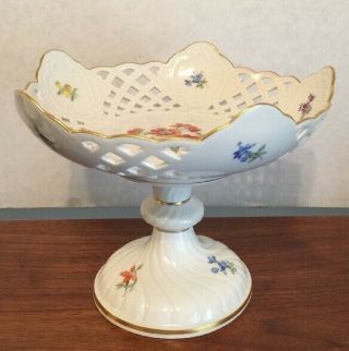 Antique Meissen Reticulated Bolted Pedestal Bowl/ Compote Crossed Swords Mark