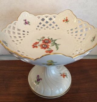 Antique Meissen Reticulated Bolted Pedestal Bowl/ Compote Crossed Swords Mark 5
