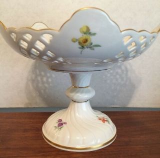 Antique Meissen Reticulated Bolted Pedestal Bowl/ Compote Crossed Swords Mark 6