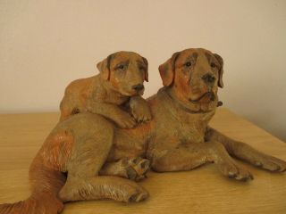 Large Antique Black Forest Carved Mader St.  Bernard Dog Pup Swiss Wood Carving