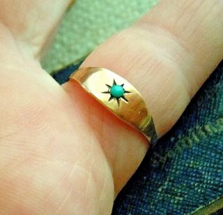 Victorian Antique 10k Gold Filled Turquoise Stone,  Starburst Ring,  Size 8 approx 5