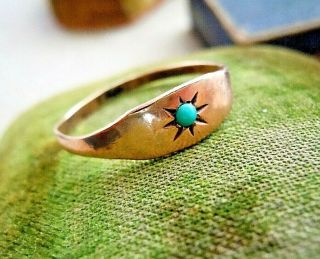 Victorian Antique 10k Gold Filled Turquoise Stone,  Starburst Ring,  Size 8 approx 6