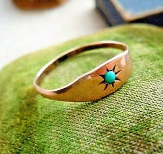 Victorian Antique 10k Gold Filled Turquoise Stone,  Starburst Ring,  Size 8 approx 7