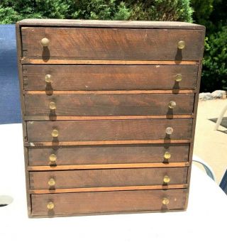 Antique 7 Drawer Wooden Counter Top Apothecary Spice Cabinet Chest Box Case