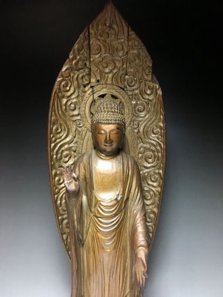 old Japanese Japan,  Buddhism Jodo shu wooden statue Buddha syaka Amitabha 57cm　天 2