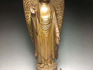 old Japanese Japan,  Buddhism Jodo shu wooden statue Buddha syaka Amitabha 57cm　天 5