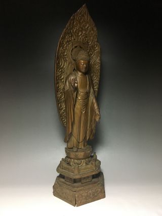 old Japanese Japan,  Buddhism Jodo shu wooden statue Buddha syaka Amitabha 57cm　天 7