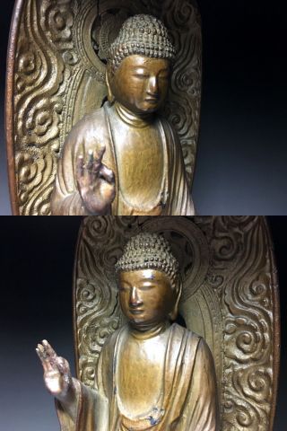 old Japanese Japan,  Buddhism Jodo shu wooden statue Buddha syaka Amitabha 57cm　天 8