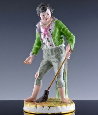 Rare Large Antique C1900 Mintons Porcelain Figurine Boy With Broom Sweeping
