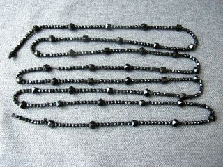 Antique Victorian Mourning Faceted Black Glass Beaded Strand 1 & 1/2 Yard Long