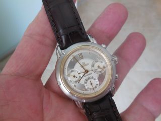 Vintage Gevril Greenwich Chrono Ss /18k Solid Gold Automatic Men 