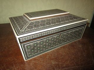 Antique Middle Eastern Jewellery Trinket Wooden Sadeli Micro Mosaic Inlaid Box