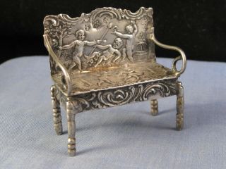 Antique Austrian Silver Cherubs Miniature Art Nouveau Lovers Bench Chair Seat