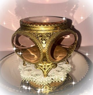 Antique Beveled Glass Ormolu Gilt Jewelry Casket Trinket Box